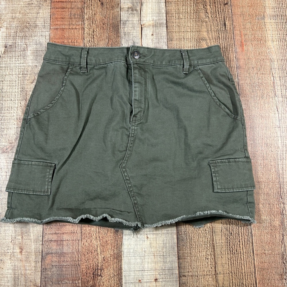 Y2K Cargo Mini Skirt Green Utility Low Rise Stretch Juniors 15 Streetwear